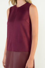 Sleeveless Mixed Media Dress - Burgundy
