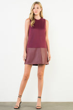 Sleeveless Mixed Media Dress - Burgundy