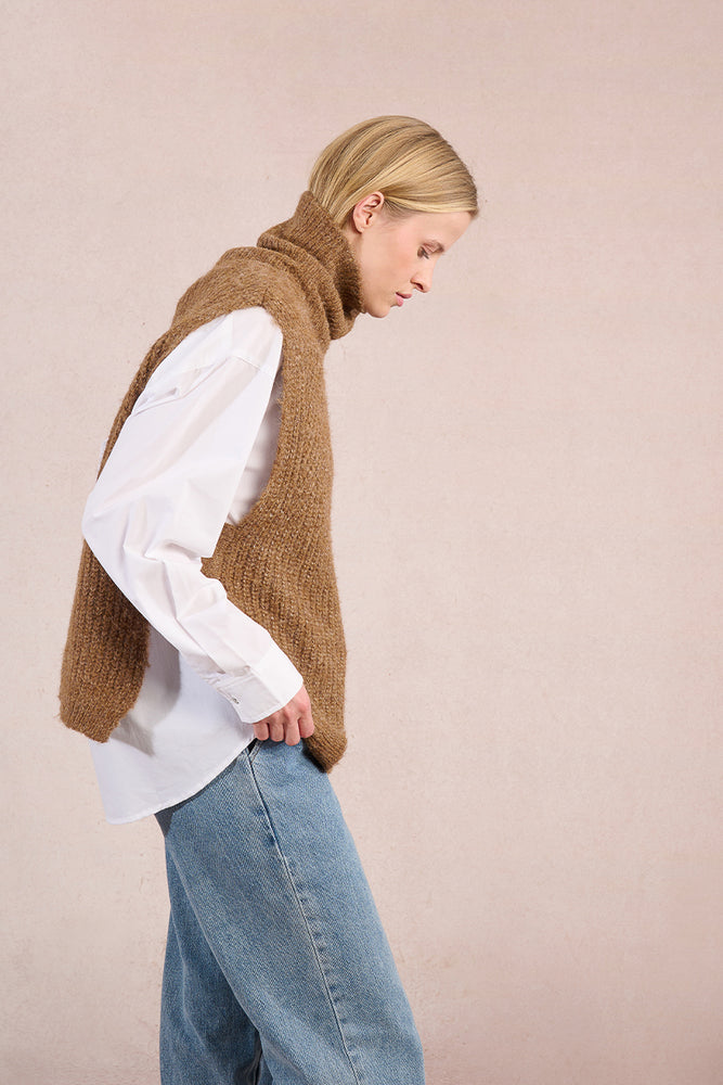 Ladies Knitted Sleeveless Sweater - Camel