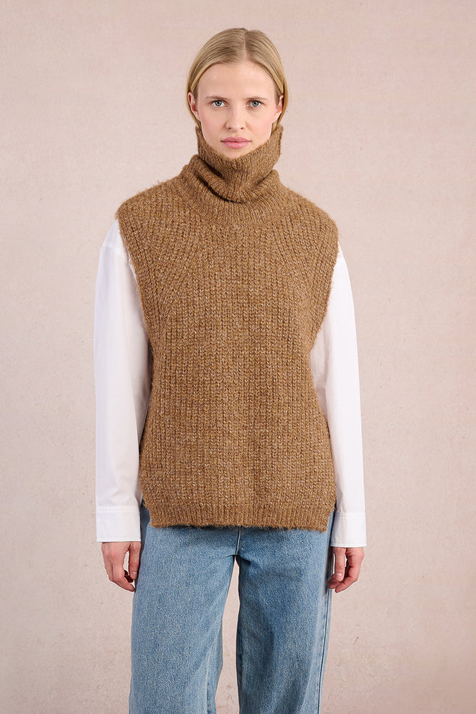 Ladies Knitted Sleeveless Sweater - Camel