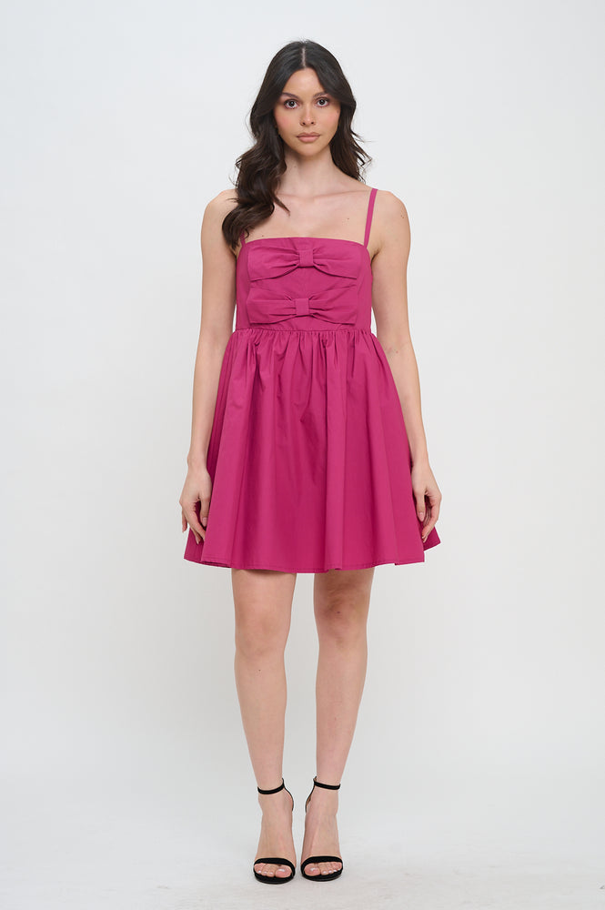 Poplin Bow Dress - Deep Pink