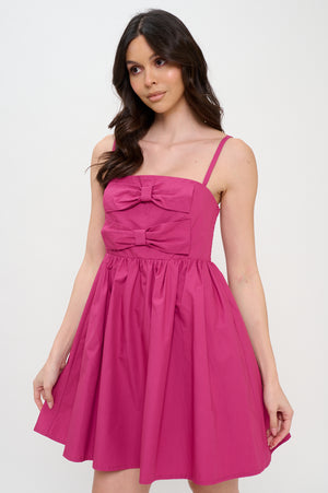 Poplin Bow Dress - Deep Pink