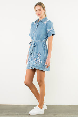 Embroidered Flower Denim Dress