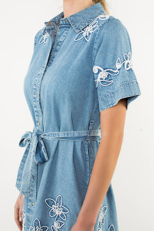 Embroidered Flower Denim Dress