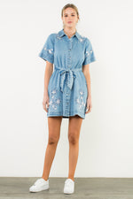 Embroidered Flower Denim Dress