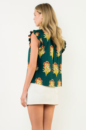 Flutter Sleeve Floral Detail Top - Green