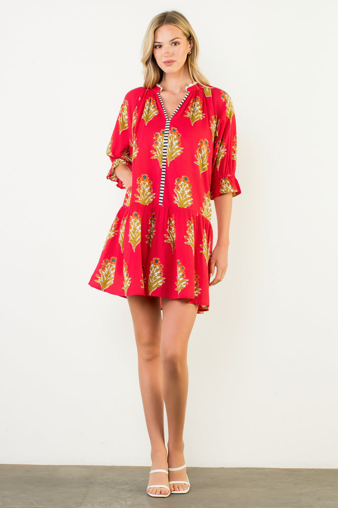Floral Detailed V-Neck Dress