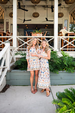 Long Sleeve Smocked Waist Dress - Geo Floral Border