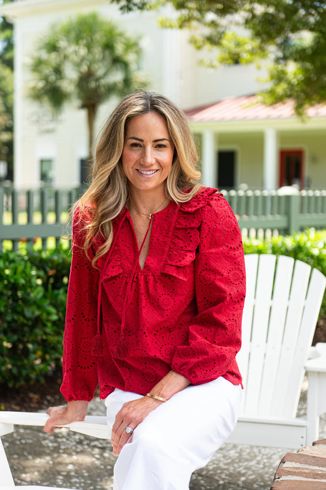 Ruffle Front Top with Tassels - Chili Pepper