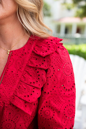 Ruffle Front Top with Tassels - Chili Pepper