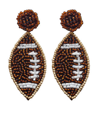 Beaded Football Earrings - Brown/White