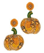 Beaded Pumpkin Dangle Earrings - Orange