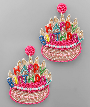 
            
                Load image into Gallery viewer, HAPPY BIRTHDAY Cake Earrings - Pink
            
        