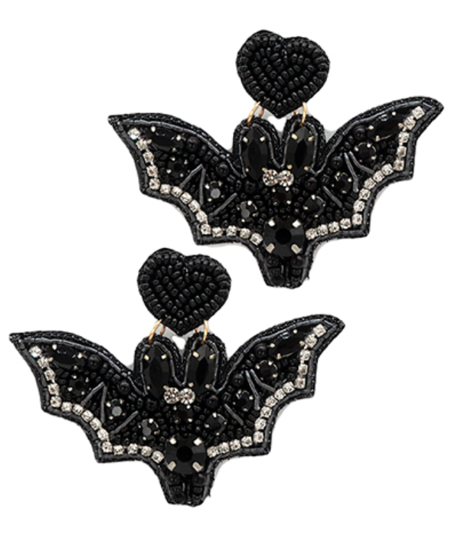 Halloween Black Bat Earrings - Black
