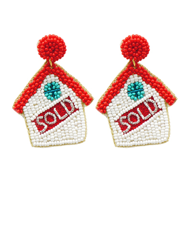 "SOLD" House Beaded Earrings - Red/White