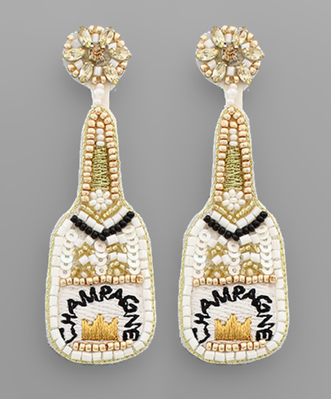 Champagne Bottle Earrings - Crown/White