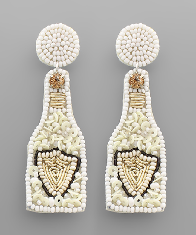 
            
                Load image into Gallery viewer, Bead Champagne Bottle Earrings - White
            
        