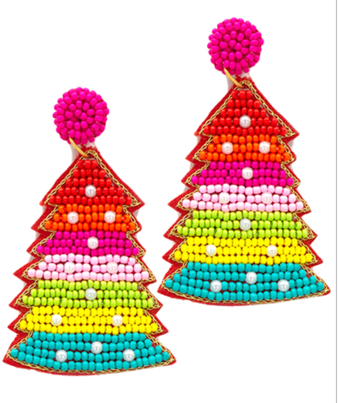 Multi Color Christmas Tree Earrings - Multi