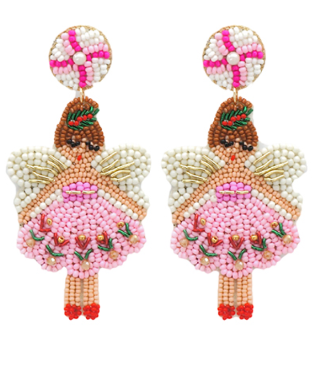 Fairy Beaded Dangle Earrings - Pink/Multi