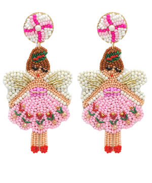 Fairy Beaded Dangle Earrings - Pink/Multi