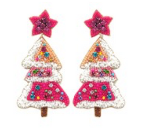 
            
                Load image into Gallery viewer, Crystal &amp;amp; Christmas Tree Dangle Earrings - Pink
            
        