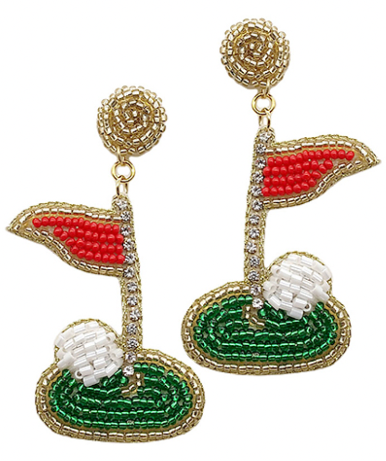 
            
                Load image into Gallery viewer, Beaded Golf Earrings - Red/Green
            
        