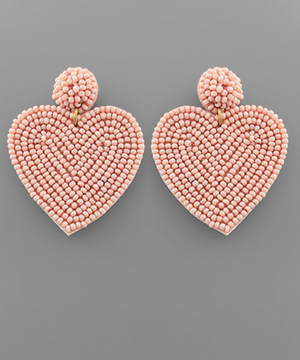 Seed Bead Heart Earrings - Blush