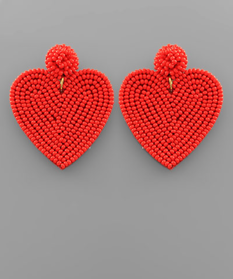 
            
                Load image into Gallery viewer, Seed Bead Heart Earrings - Red
            
        