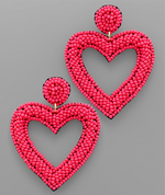 Beaded Heart Earrings - Pink