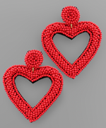 Beaded Heart Earrings - Red