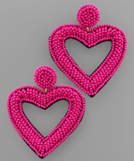 Beaded Heart Earrings - Fuchsia