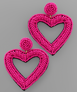 
            
                Load image into Gallery viewer, Beaded Heart Earrings - Fuchsia
            
        