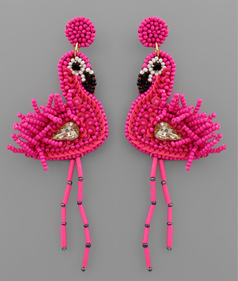 Bead Flamingo Earrings - Fuchsia
