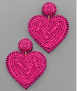Heart Bead Earrings - Fuchsia