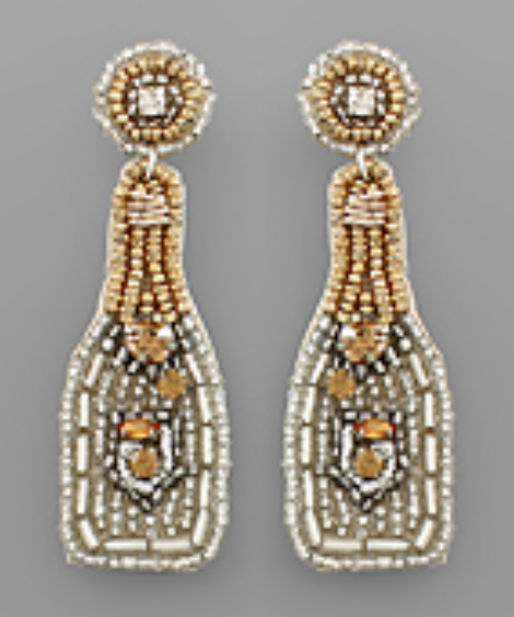 Bead Champagne Bottle Earrings - Silver