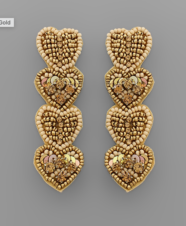 
            
                Load image into Gallery viewer, 4 Beaded Heart Earrings - Gold
            
        