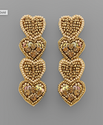 4 Beaded Heart Earrings - Gold