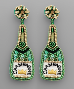 Champagne Bottle Earrings - Crown/Green