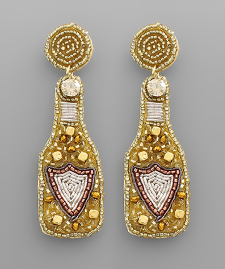 Bead Champagne Bottle Earrings - Gold