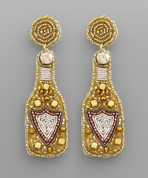 Bead Champagne Bottle Earrings - Gold