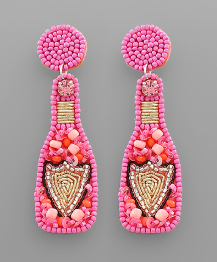 
            
                Load image into Gallery viewer, Bead Champagne Bottle Earrings - Pink
            
        