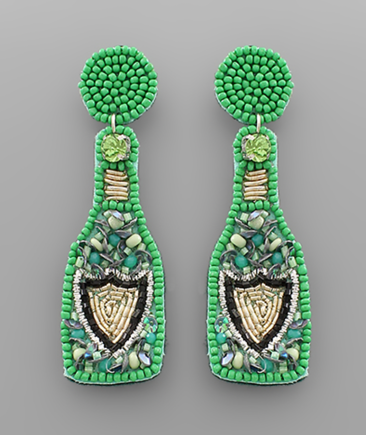 Bead Champagne Bottle Earrings - Green