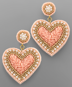 Bead Heart Earrings - Lt Pink