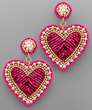 
            
                Load image into Gallery viewer, Bead Heart Earrings - Fuchsia
            
        