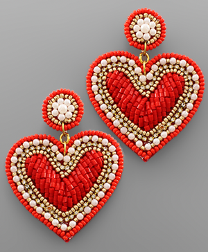 
            
                Load image into Gallery viewer, Bead Heart Earrings - Red
            
        