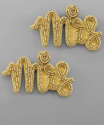 "MRS" Beaded Earrings - Gold