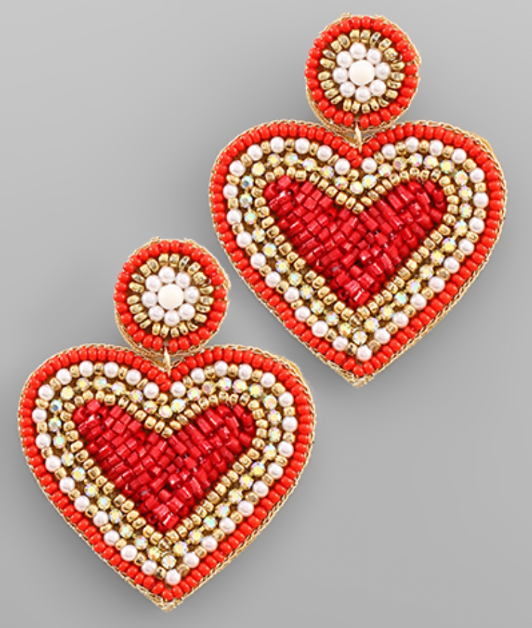 
            
                Load image into Gallery viewer, Heart Bead Earrings - Red
            
        
