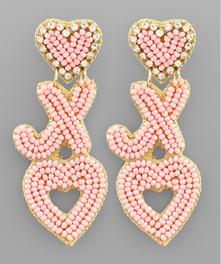 
            
                Load image into Gallery viewer, XO Heart Beads Earrings - Pink
            
        