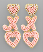 XO Heart Beads Earrings - Pink