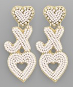 XO Heart Beads Earrings - White